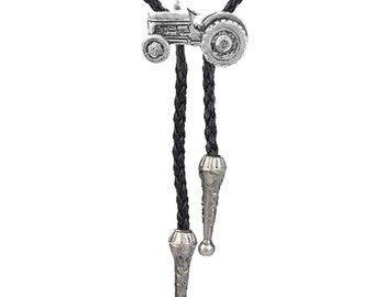 pp-t10 Vintage Tractor 3x1.6cm  Fine English Pewter on Necklace Western Cowboy Necktie Bola Bolo Tie  unisex line dancing cowboy Wild West