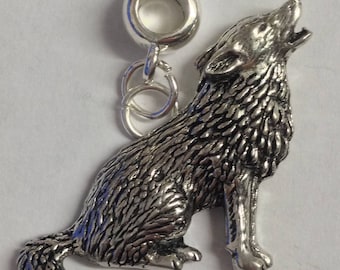 Wolf with 5mm Hole to fit Pendant Charm Bracelet European also fits Pandora Bracelet necklace refC18 COPPER or pewter finish available