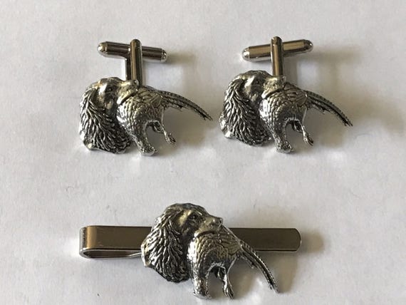 Set Regalo Uomo Elegante Set Gemelli E Fermacravatta Spaniel & Fagiano