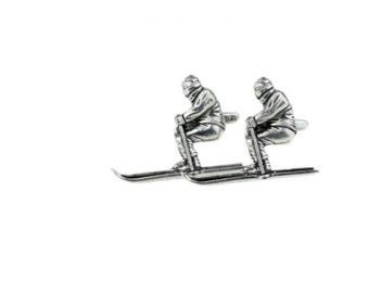 Skier ski code s15 Pair of Cufflinks Made From Fine English Modern Pewter