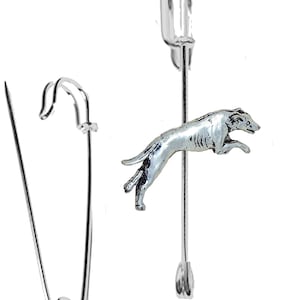 D19 Greyhound on a 3&quot; 7.5cm Kilt blanket Brooch Pin, would suit Scarf, with English Pewter Emblem
