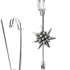 C21 Small Edelweiss on a 3&quot; 7.5cm Kilt blanket Brooch Pin, would suit Scarf, with English Pewter Emblem