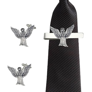 C17 Flying Angel English Pewter cufflinks tie slide sets tie pin bolo neck tie kilt blanket pin chrome gold or pewter finish available