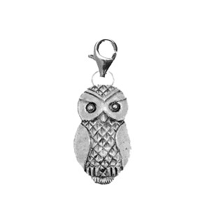 pp-b19 Stylised Owl Bird Fine English Pewter On a Sterling Silver 925 Trigger Clasp 925 hoop charm