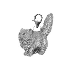 pp-c00 Persian Cat Fine English Pewter On a Sterling Silver 925 Trigger Clasp 925 hoop charm