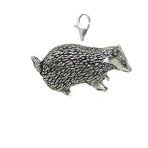 A8 Badger  on Sterling Silver 925 Trigger Clasp 925 hoop charm or silver plate necklace 16&quot; 18&quot; 20&quot; 24&quot; chrome COPPER or pewter finish