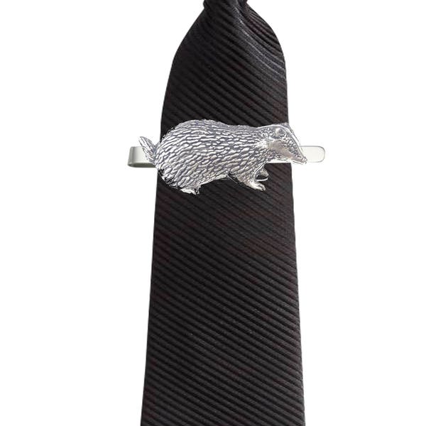 A8 Badger  Fine English Modern Pewter on a Tie Clip (slide) Made From English Modern Pewter