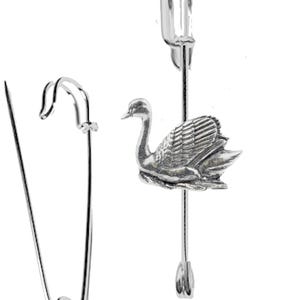 B27 Swan on a 3&quot; 7.5cm Kilt blanket Brooch Pin, would suit Scarf, with English Pewter Emblem
