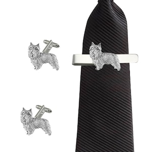 D6 Yorkshire Terrier Dog Pewter cufflinks tie slide sets tie pin bolo neck tie kilt blanket pin chrome gold or pewter finish available