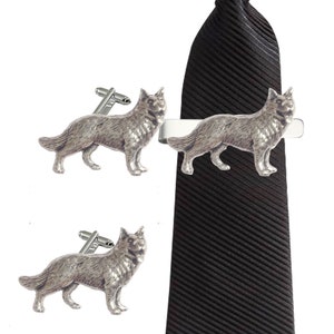 D2 German Shepherd Dog English Pewter cufflinks tie slide sets tie pin bolo neck tie kilt blanket pin COPPER or pewter finish available