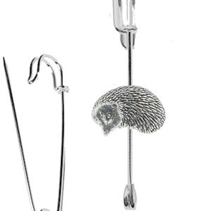 A16 Hedgehog on a 3&quot; 7.5cm Kilt blanket Brooch Pin, would suit Scarf, with English Pewter Emblem