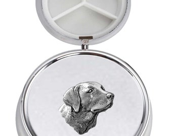 Choose your Dog English Pewter On A Mirrored 3 Section Container Caddy Pill Box