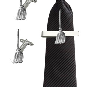 Witch witches Broom TG15 Fine English Pewter cufflinks tie slide sets tie pin  kilt chrome gold or pewter finish available
