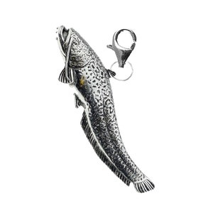 F46 wells Catfish Fish Fine English Pewter On a Sterling Silver 925 Trigger Clasp 925 hoop charm chrome gold or pewter finish available