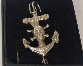 Skull Anchor GT64 Scarf , Brooch and Kilt Pin Pewter 3" 7.5 cm Made From English Modern Pewter