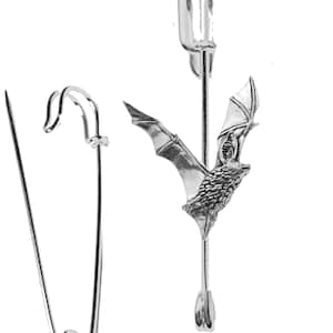 C19 Long Eared Bat on a 3&quot; 7.5cm Kilt blanket Brooch Pin, would suit Scarf, with English Pewter Emblem