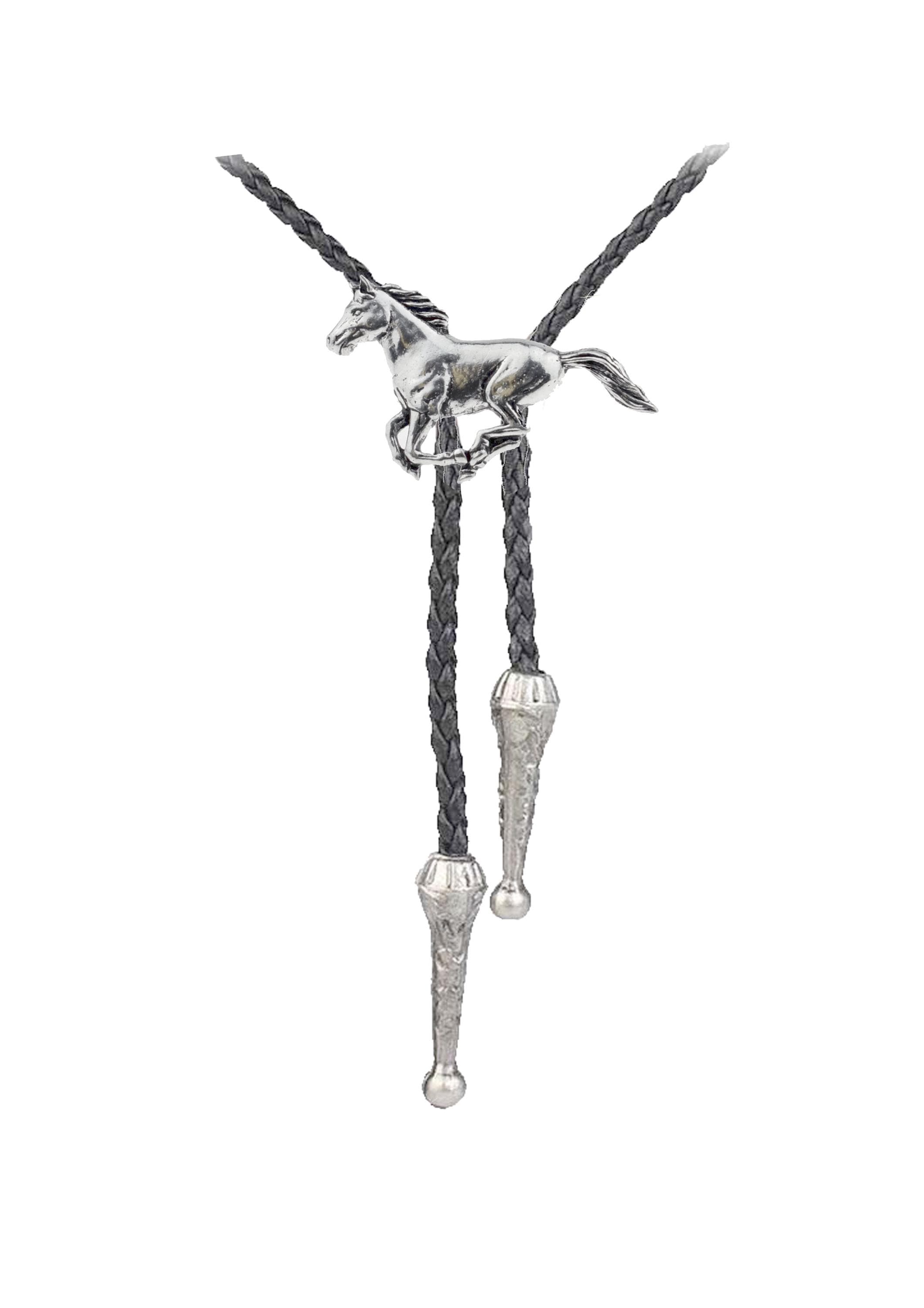 A19 Running Horse Fine English Pewter on Necklace Western Cowboy Necktie Bola Bolo Tie  unisex line dancing cowboy Wild West