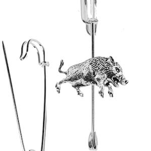 A68 Wild Boar on a 3&quot; 7.5cm Kilt blanket Brooch Pin, would suit Scarf, with English Pewter Emblem
