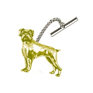 Gemelos de peltre fino inglés D8 Boxer Dog, juego de pasadores de corbata, alfiler de corbata, kilt cromado, acabado en cobre o peltre disponible