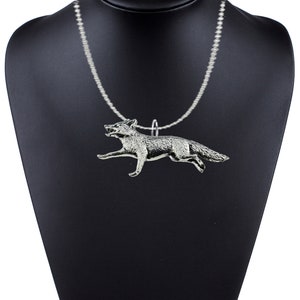 a3 Running Fox  Fine English Pewter On a 16&quot; 18&quot; 21&quot;  REAL 925 sterling silver Necklace chain pewter or chrome COPPER finish available