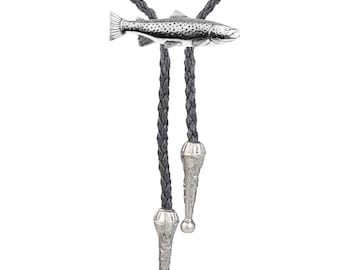 F44 Brown Trout Fine English Pewter on Necklace Western Cowboy Necktie Bola Bolo Tie  unisex line dancing cowboy Wild West