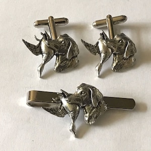 Labrador duck Cufflinks Tie Slide individual or as a set tie stick pin A25  English Modern Pewter chrome COPPER or pewter finish available