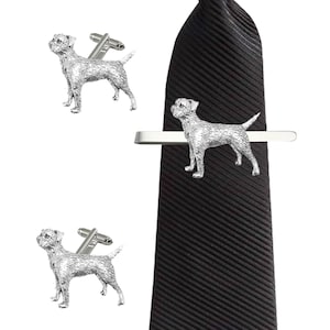 pp-d02 Border Terrier Dog 2.8x3cm English Pewter cufflinks tie slide sets tie pin bolo neck tie kilt blanket pin gold - pewter finish