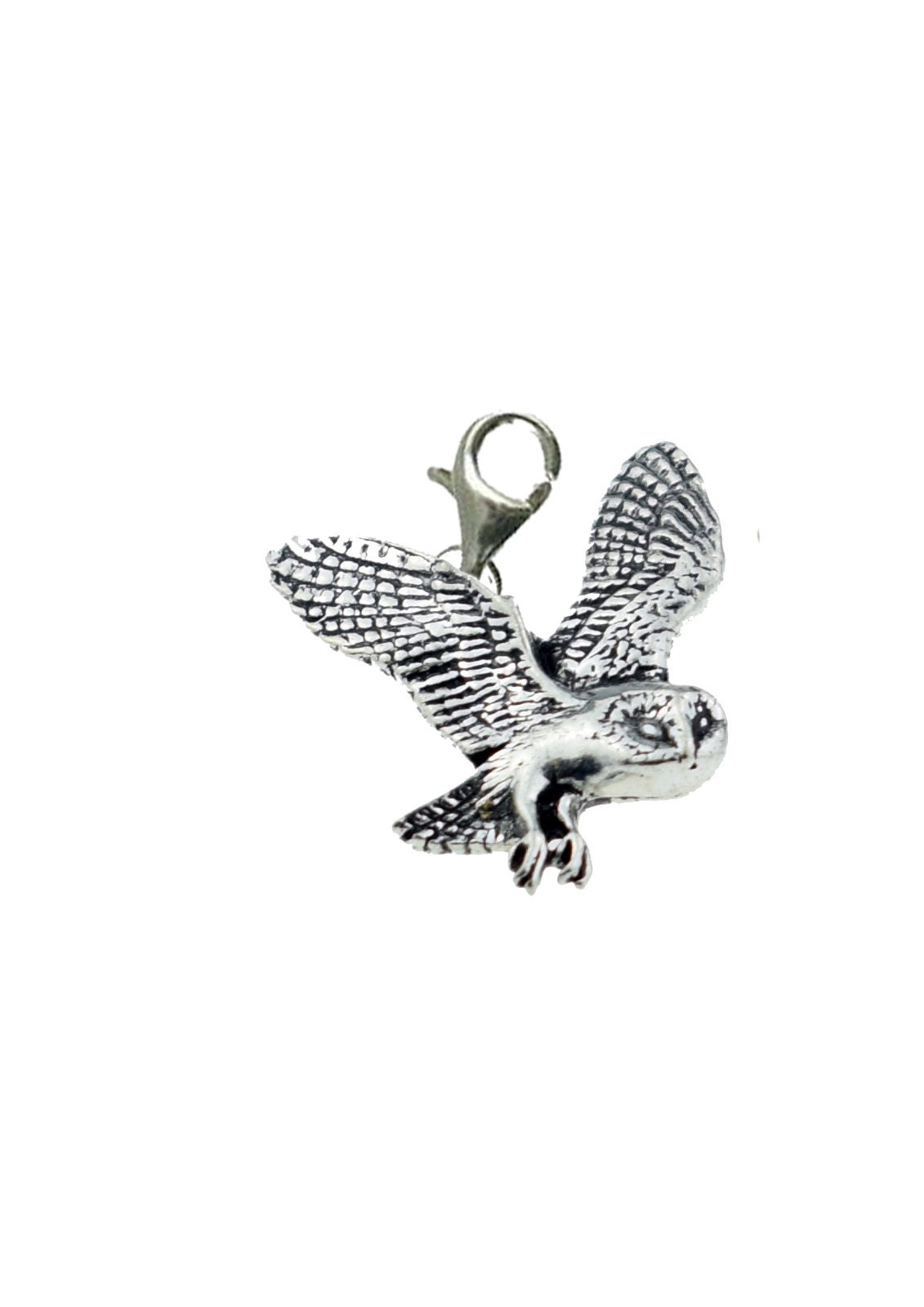 B19 Barn Owl On a Sterling Silver 925 Trigger Clasp 925 hoop charm