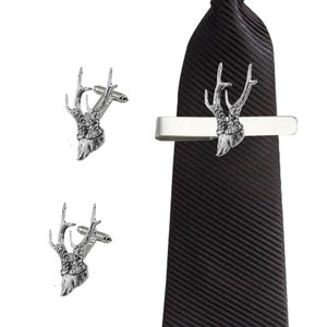 A12 Roe Deer Antlers Trophy  English Pewter cufflinks tie slide sets tie pin bolo neck tie kilt blanket pin chrome gold or pewter finish