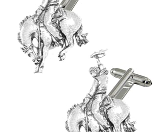 pp-w04 rodeo Cowboy 4x2.2cm  English Pewter cufflinks tie slide sets tie pin bolo neck tie kilt blanket pin chrome COPPER - pewter finish