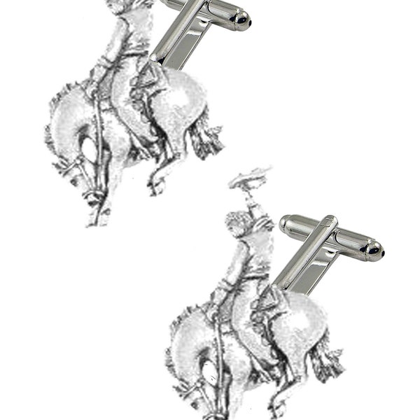 pp-w04 rodeo Cowboy 4x2.2cm  English Pewter cufflinks tie slide sets tie pin bolo neck tie kilt blanket pin chrome gold - pewter finish