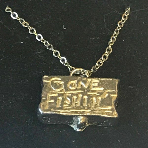 Gone Fishin Fishing TG27  Pewter On a 16" 18" 20" 24" inch Silver Plated Curb Chain Necklace