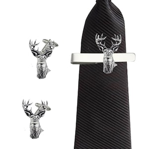 A22 White Tailed Deer Fine English Pewter cufflinks tie slide sets tie pin bolo neck tie kilt pin chrome gold or pewter finish available