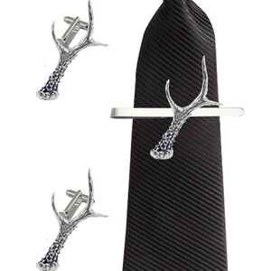 A56 Roe Antler 4.5x2.4cm English Pewter cufflinks tie slide sets tie pin bolo neck tie kilt blanket pin chrome gold or pewter finish
