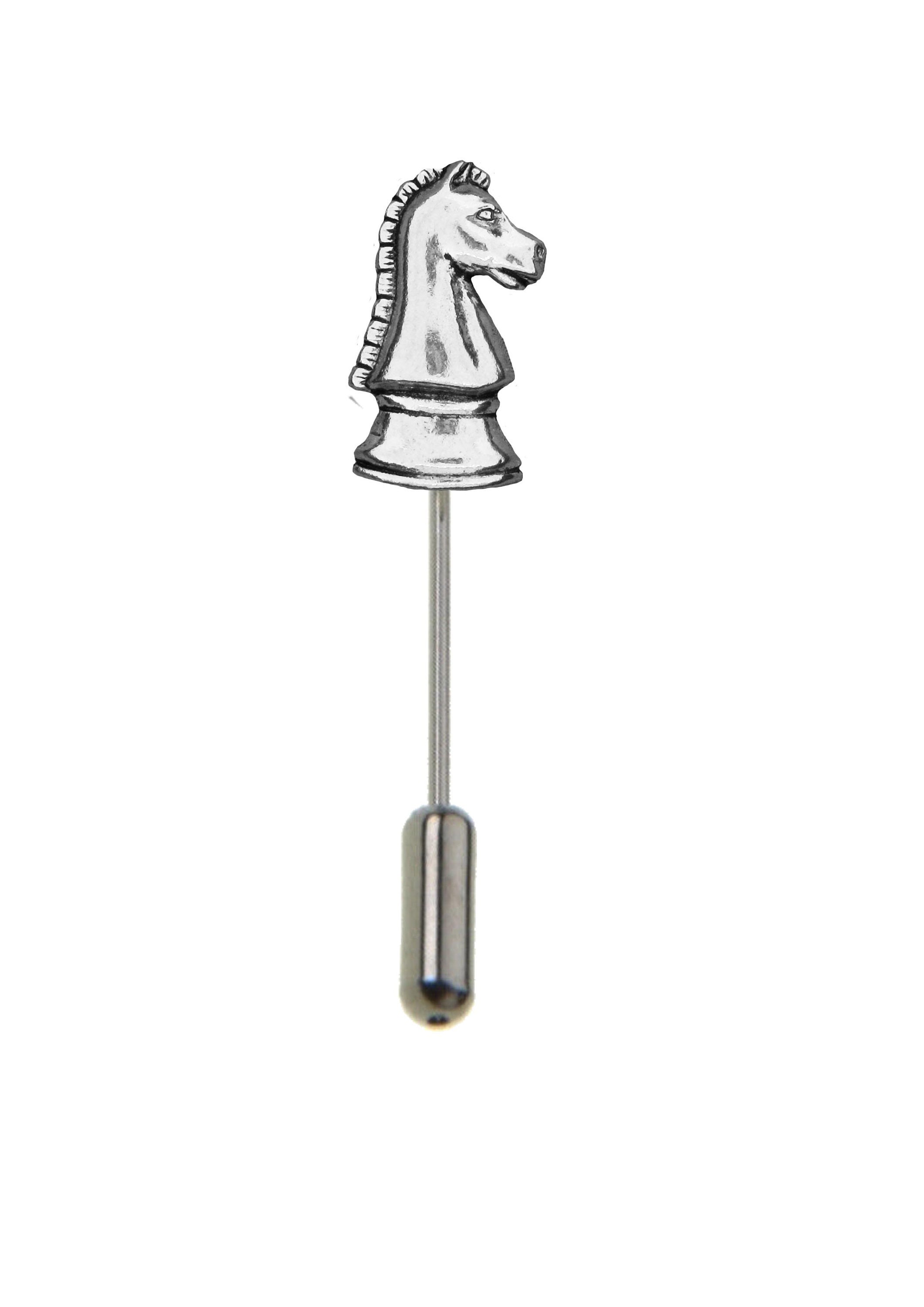 PP Chess Piece Horse Knight 1.4x2.8cm Tie Pin With Chain or Stick