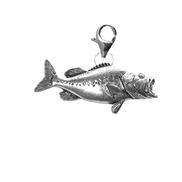 F20 Largemouth Bass Fish Fine English Pewter On a Sterling Silver 925 Trigger Clasp 925 hoop charm chrome gold or pewter finish available