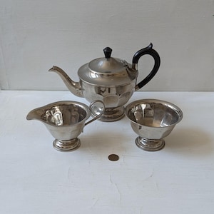 Silver Plated Teapot, Sugar Bowl and Milk Jug/Creamer, Sheffield, EPNS A1, Vintage