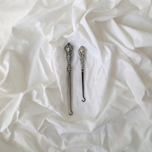 Button Hooks, Silver Handles, Antique, Two