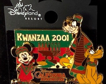 Rare Disney Kwanzaa, LE1200 Pin, Mickey Mouse, Goofy, & Pluto, California Adventure Pin on Pin