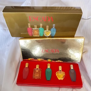 Vintage Escada 1990’s Limited Edition Collection, Parfum Gift Set, 5 premiere Escada Fragrances, in Original Gift Box and Sleeve, Unused