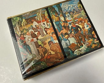 1970’s CONGRESS Vintage Playing card set, 2 NEW decks in sealed box, Famous LA Sunkist citrus mural art on card backs, mint condition