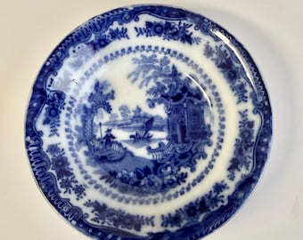 Antique W. Adam’s Flow Blue, Famed English “Fairy Villa” Pattern, Sauce / Fruit Small Bowl