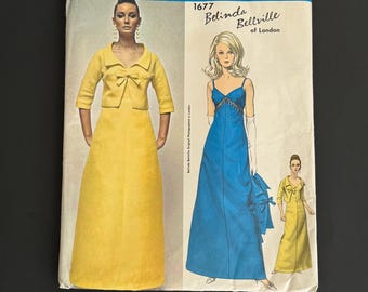 Vintage 1960s Vogue Couturier Design Evening Dress Pattern, Belinda Bellville Designer Sewing Pattern Size 12, Unused