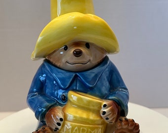 Vintage 1978 Paddington Bear, Marmalade Jar, Honey - Jam Pot, Made by Schmid for London based Eden Toys, Pottery, 2 pieces, Adorable