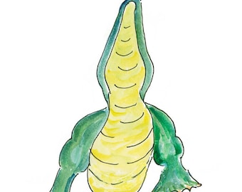 yoga, up gator, upward facing gator, Louisiana, artzee, watercolor print, urdhva mukha gatorasana