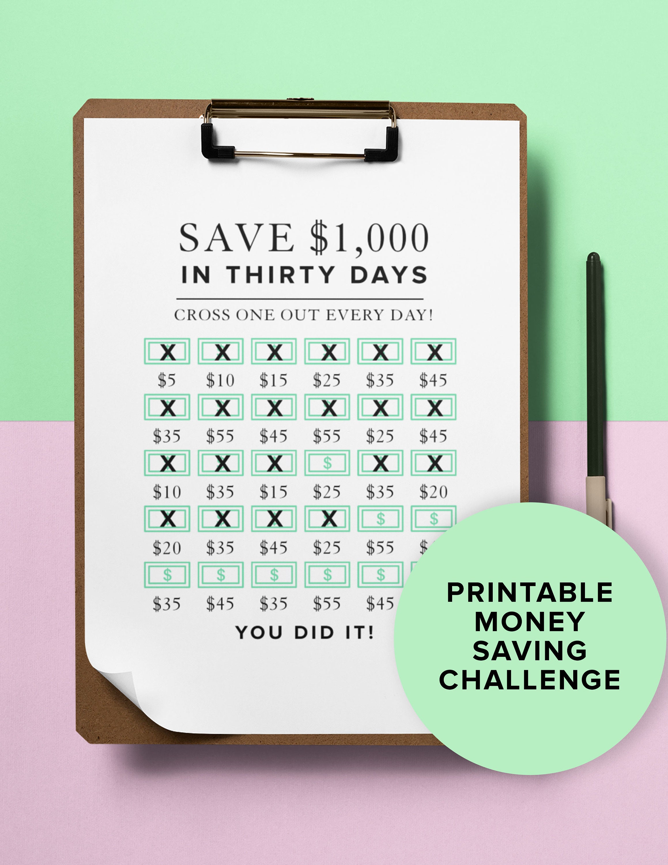Money Saving Challenge Printable | Save 1000 in 30 Days! | Savings ...