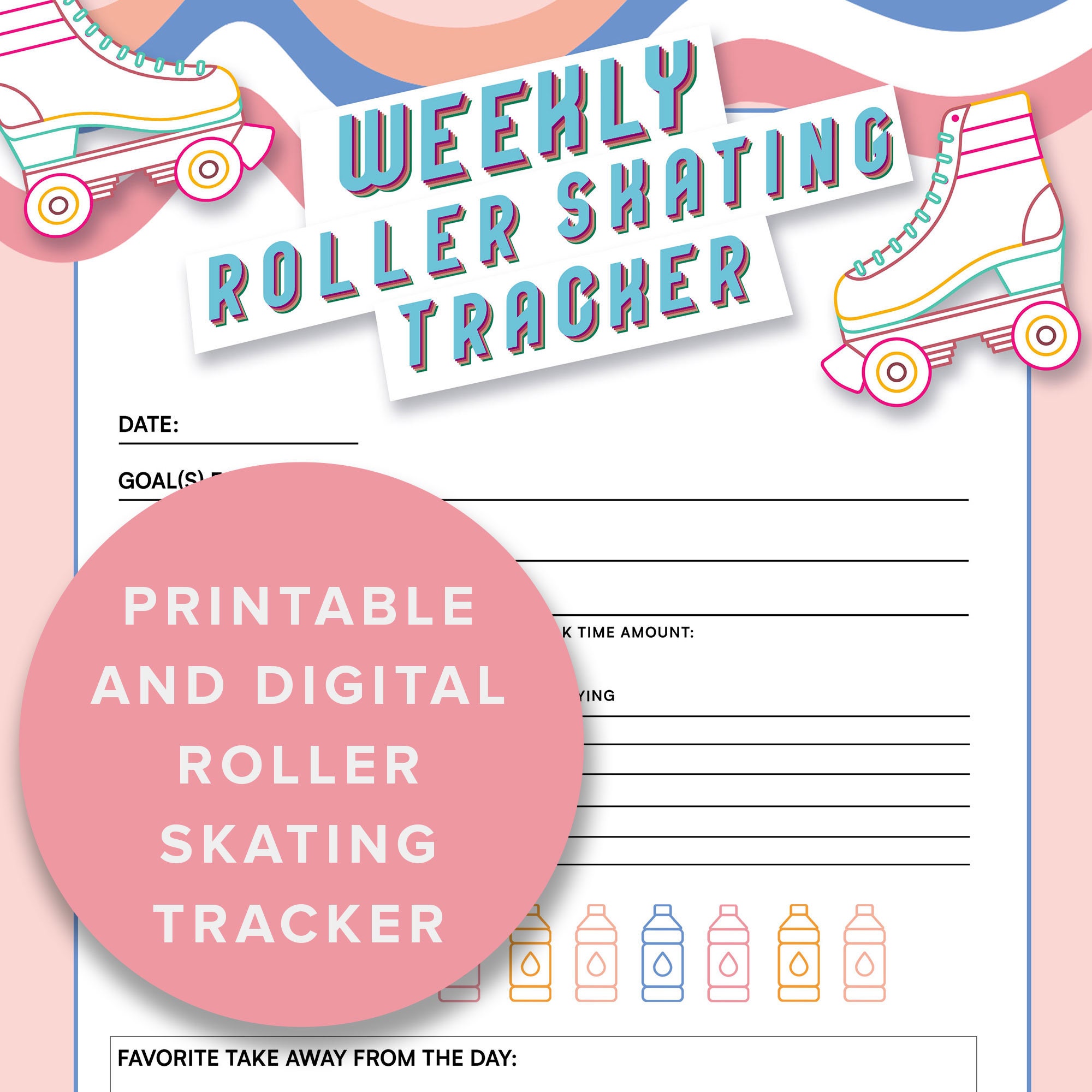 Roller Skating Tracker, Fitness Routine, Printable Journal, Workout