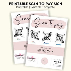 Scan to Pay Sign Template | Editable Canva Template | Editable QR Code Payment Poster | Sign for Small Business | Instant Digital Download