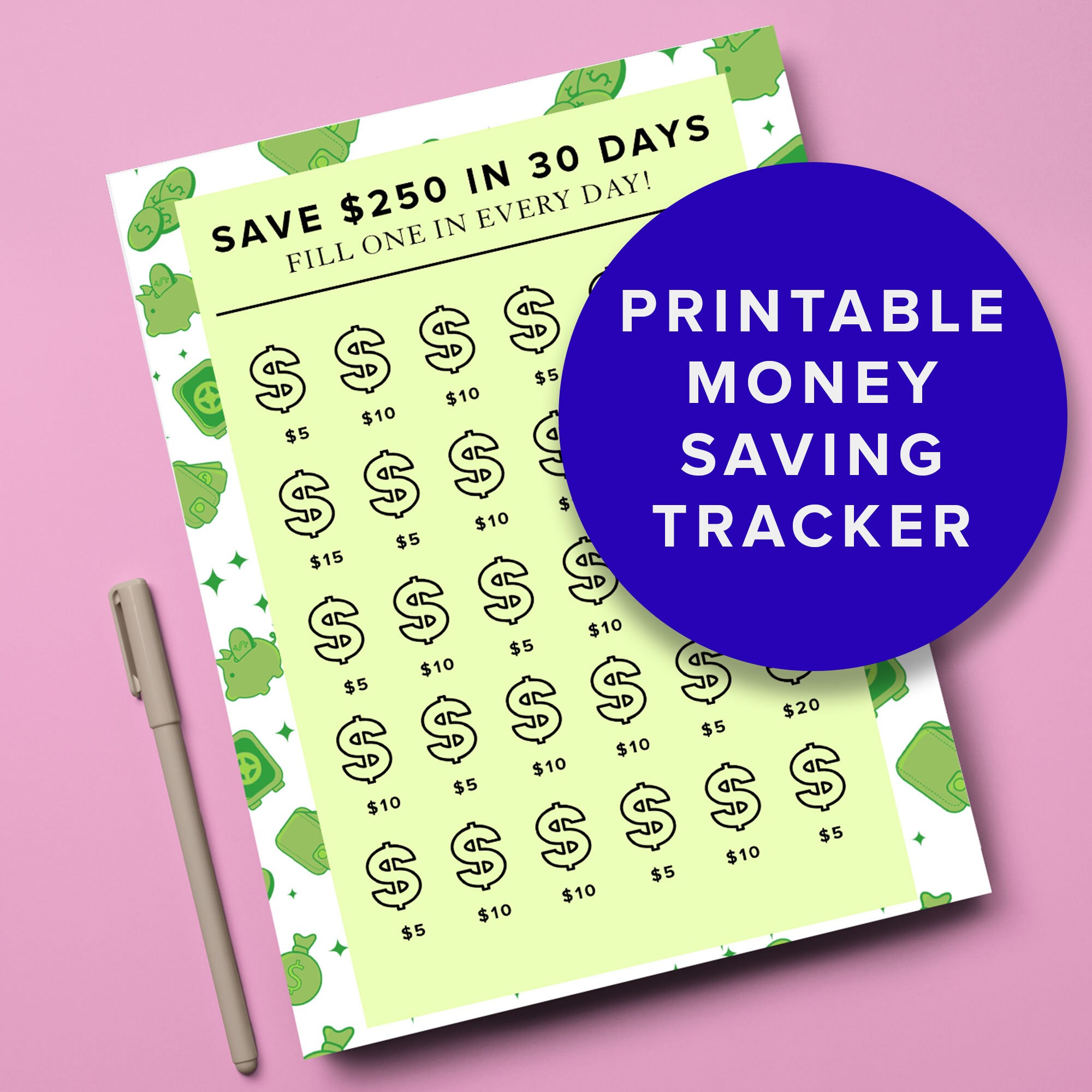 Money Saving Challenge Printable | Save 250 in 30 Days! | Savings ...