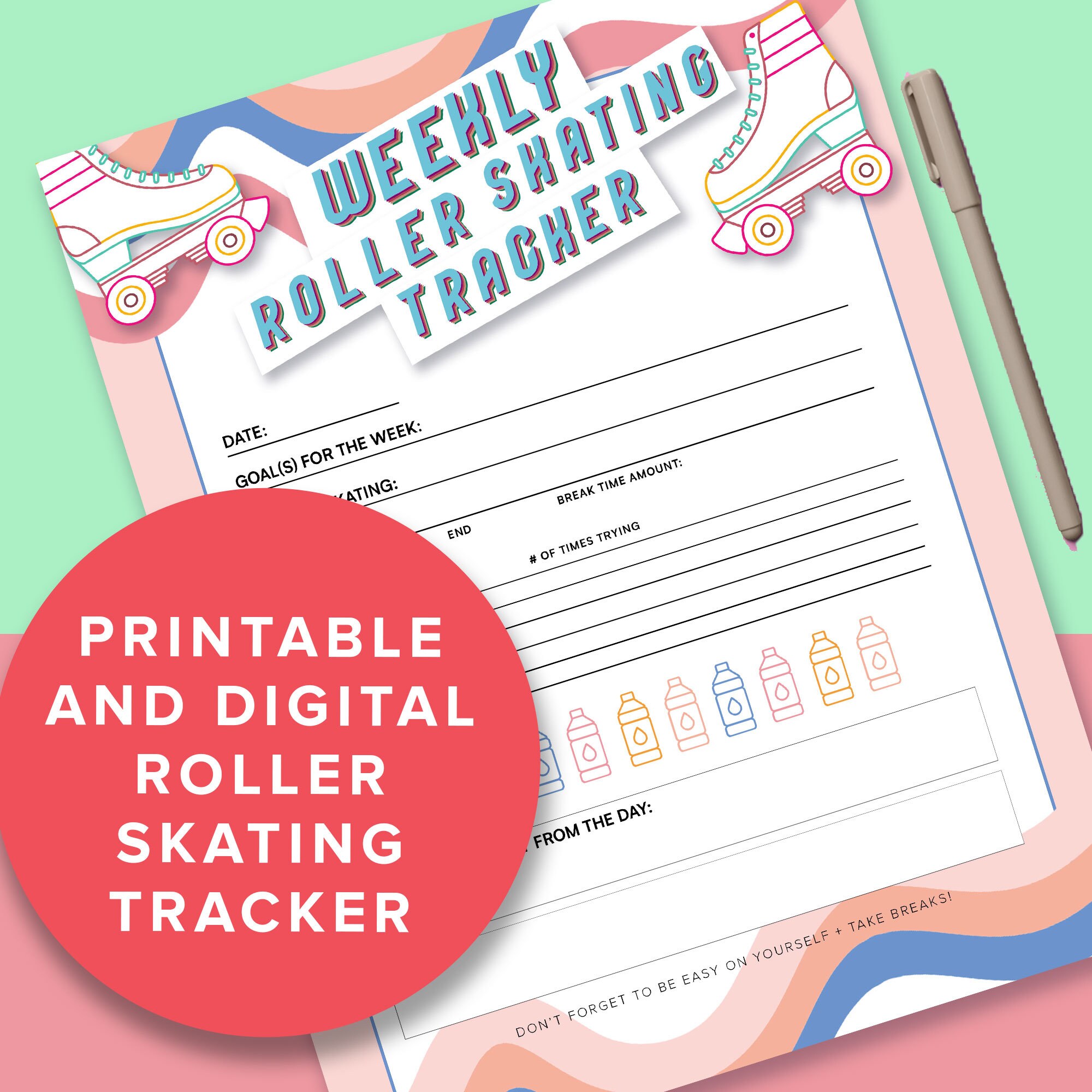 Roller Skating Tracker, Fitness Routine, Printable Journal, Workout